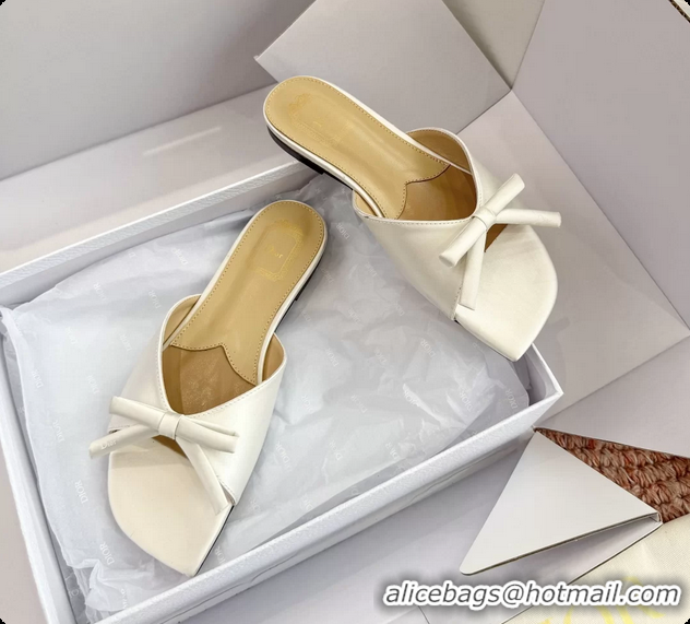 Good Product Dior Bow Flat Mule Slides Sandals White Satin 6062704