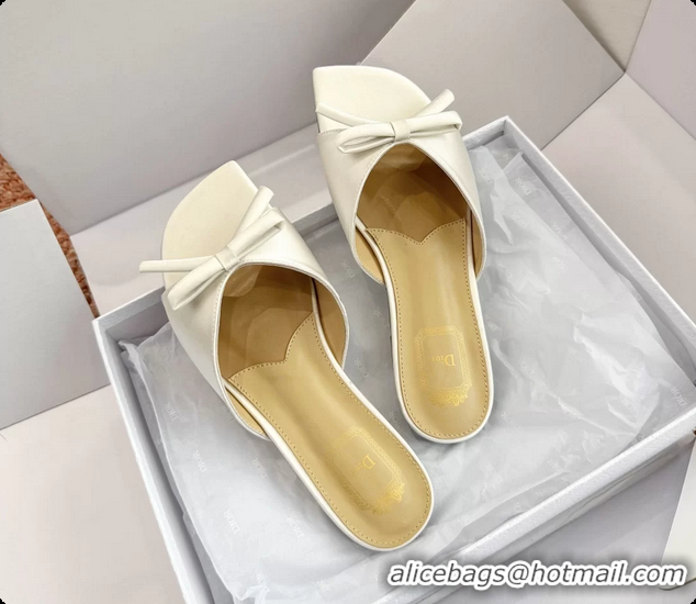 Good Product Dior Bow Flat Mule Slides Sandals White Satin 6062704