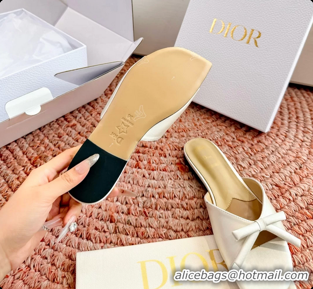Good Product Dior Bow Flat Mule Slides Sandals White Satin 6062704