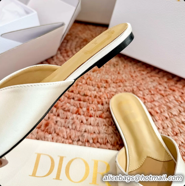 Good Product Dior Bow Flat Mule Slides Sandals White Satin 6062704
