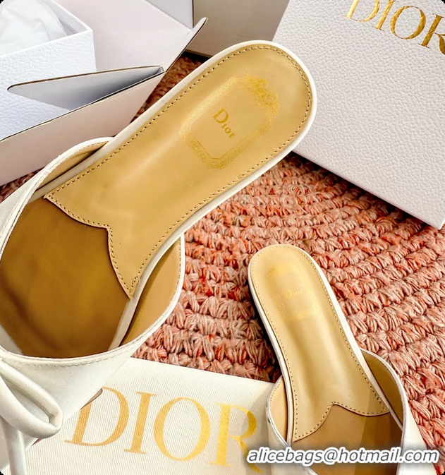 Good Product Dior Bow Flat Mule Slides Sandals White Satin 6062704