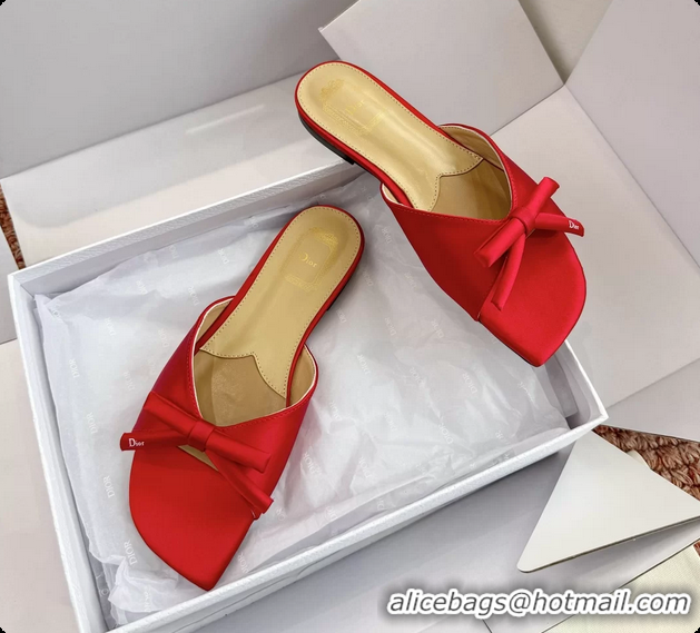 Best Product Dior Bow Flat Mule Slides Sandals Red Satin 6062704