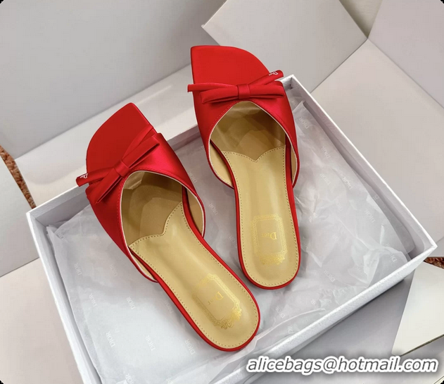 Best Product Dior Bow Flat Mule Slides Sandals Red Satin 6062704