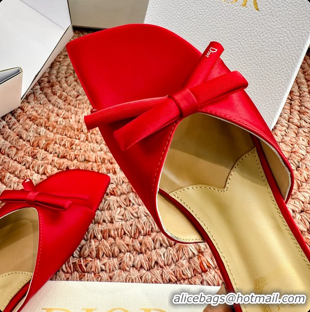 Best Product Dior Bow Flat Mule Slides Sandals Red Satin 6062704