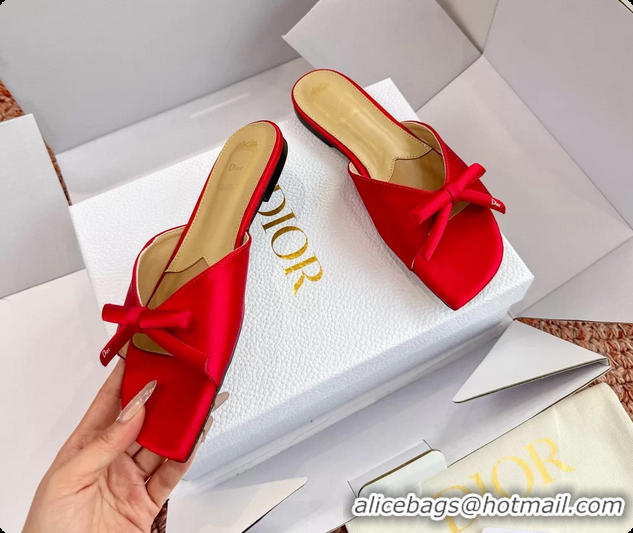 Best Product Dior Bow Flat Mule Slides Sandals Red Satin 6062704