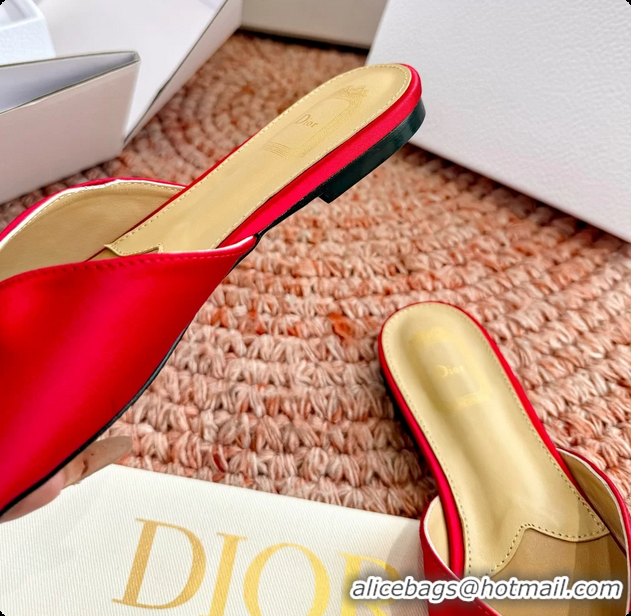 Best Product Dior Bow Flat Mule Slides Sandals Red Satin 6062704