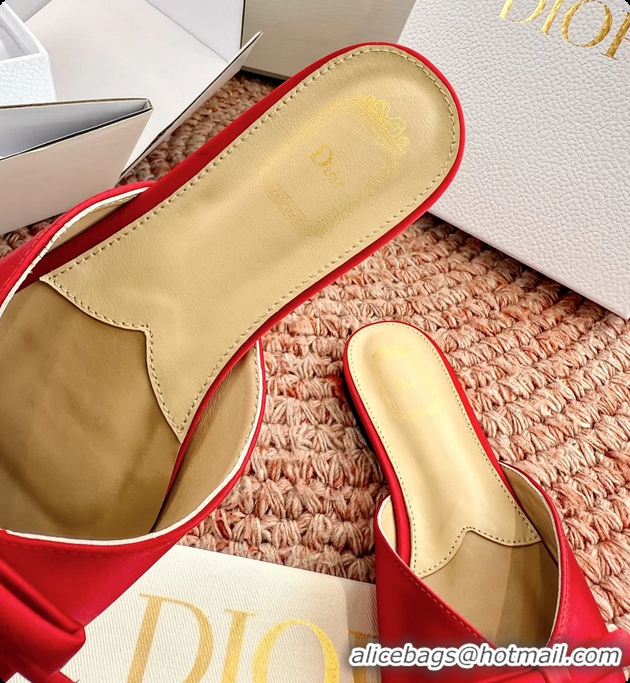 Best Product Dior Bow Flat Mule Slides Sandals Red Satin 6062704
