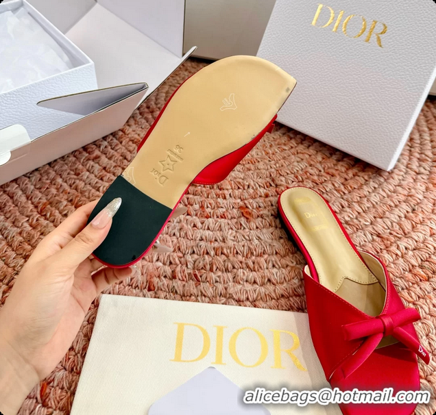 Best Product Dior Bow Flat Mule Slides Sandals Red Satin 6062704