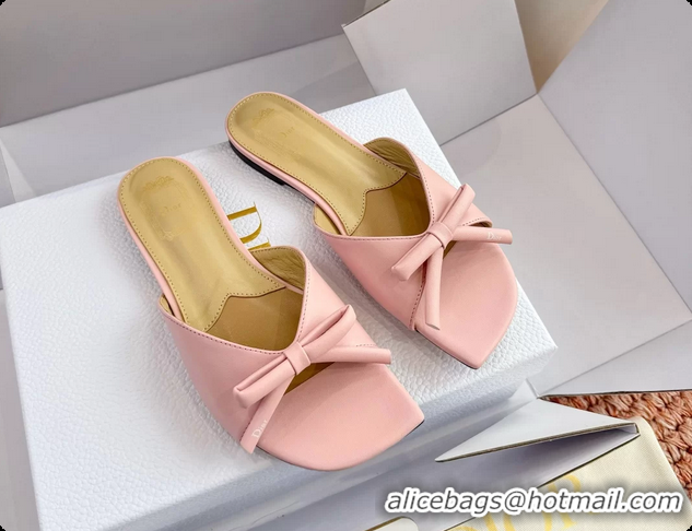 Classic Specials Dior Bow Flat Mule Slides Sandals Light Pink Satin 6062704