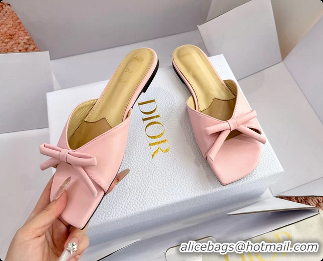 Classic Specials Dior Bow Flat Mule Slides Sandals Light Pink Satin 6062704