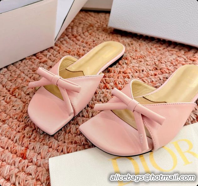 Classic Specials Dior Bow Flat Mule Slides Sandals Light Pink Satin 6062704