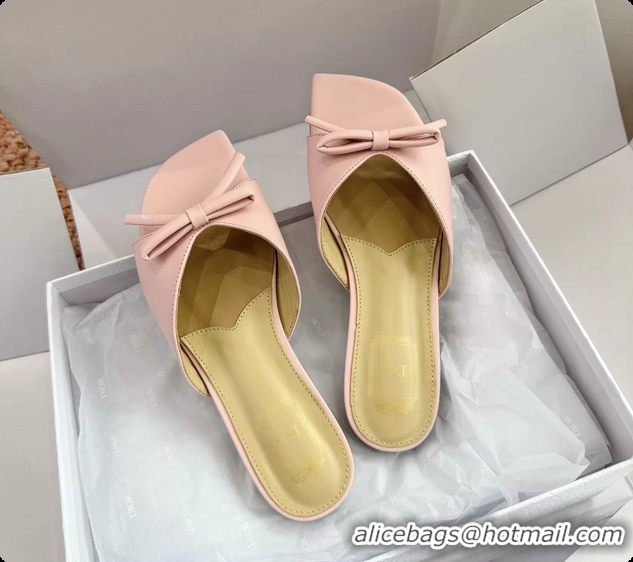 Classic Specials Dior Bow Flat Mule Slides Sandals Light Pink Satin 6062704