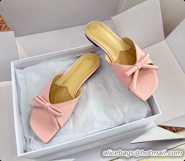 Classic Specials Dior Bow Flat Mule Slides Sandals Light Pink Satin 6062704