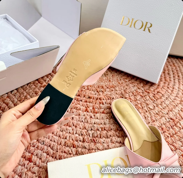 Classic Specials Dior Bow Flat Mule Slides Sandals Light Pink Satin 6062704