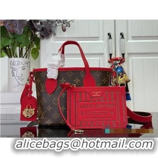 Top Grade Louis Vuitton Monogram Canvas Neverfull Bandouliere Inside Out BB Tote Bag Red Leather M28236 2026