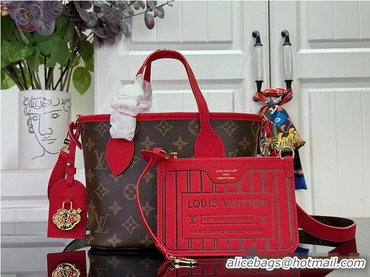 Top Grade Louis Vuitton Monogram Canvas Neverfull Bandouliere Inside Out BB Tote Bag Red Leather M28236 2026