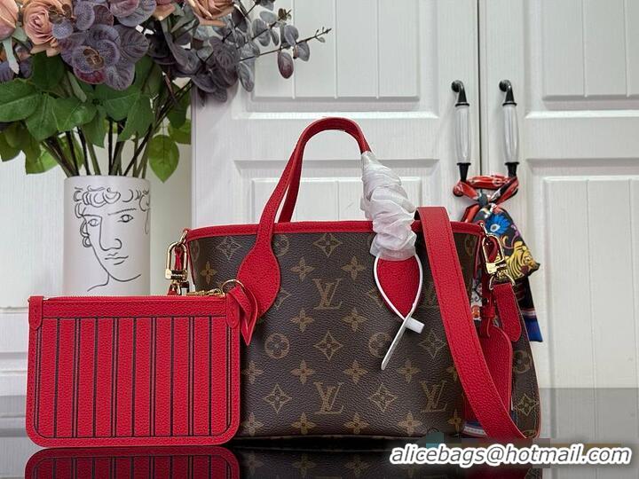 Top Grade Louis Vuitton Monogram Canvas Neverfull Bandouliere Inside Out BB Tote Bag Red Leather M28236 2026