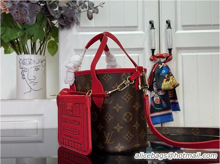 Top Grade Louis Vuitton Monogram Canvas Neverfull Bandouliere Inside Out BB Tote Bag Red Leather M28236 2026