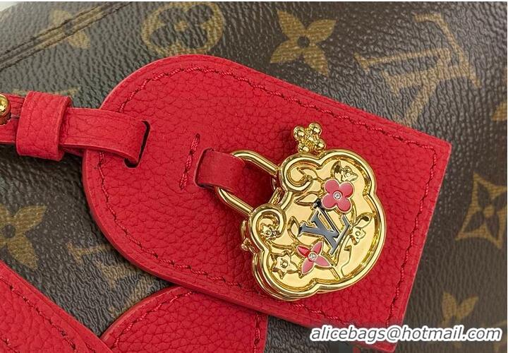 Top Grade Louis Vuitton Monogram Canvas Neverfull Bandouliere Inside Out BB Tote Bag Red Leather M28236 2026