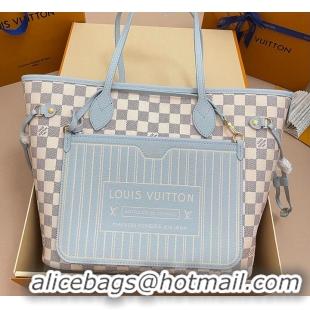 Big Discount Louis Vuitton Damier Azur Canvas Neverfull Inside Out MM M89562 Bleu Olympe