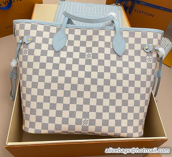 Big Discount Louis Vuitton Damier Azur Canvas Neverfull Inside Out MM M89562 Bleu Olympe