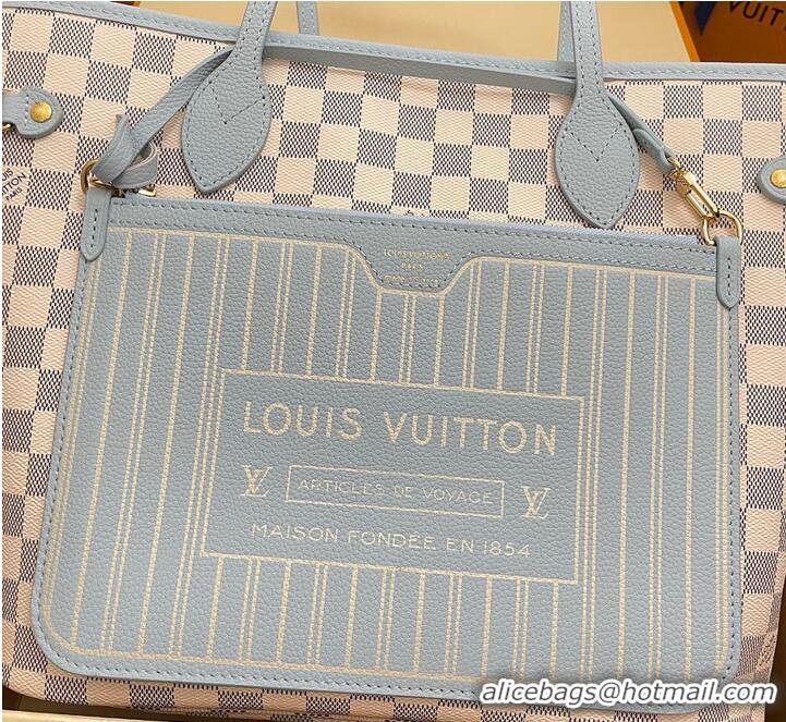Big Discount Louis Vuitton Damier Azur Canvas Neverfull Inside Out MM M89562 Bleu Olympe