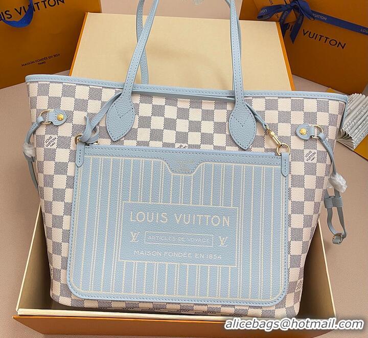 Big Discount Louis Vuitton Damier Azur Canvas Neverfull Inside Out MM M89562 Bleu Olympe