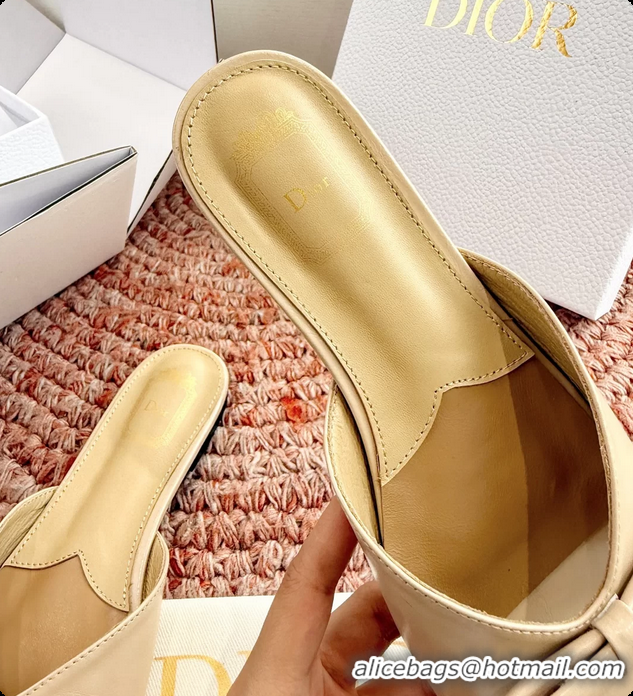 Purchase Dior Bow Flat Mule Slides Sandals Light Beige Calfskin Leather 6062704
