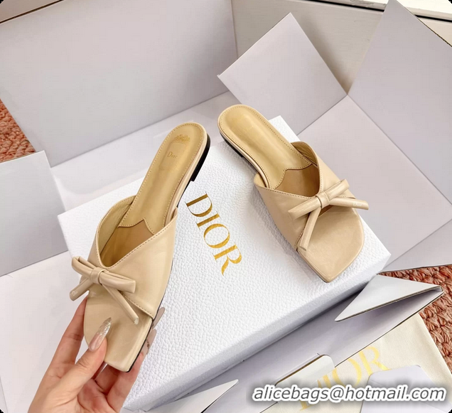 Purchase Dior Bow Flat Mule Slides Sandals Light Beige Calfskin Leather 6062704