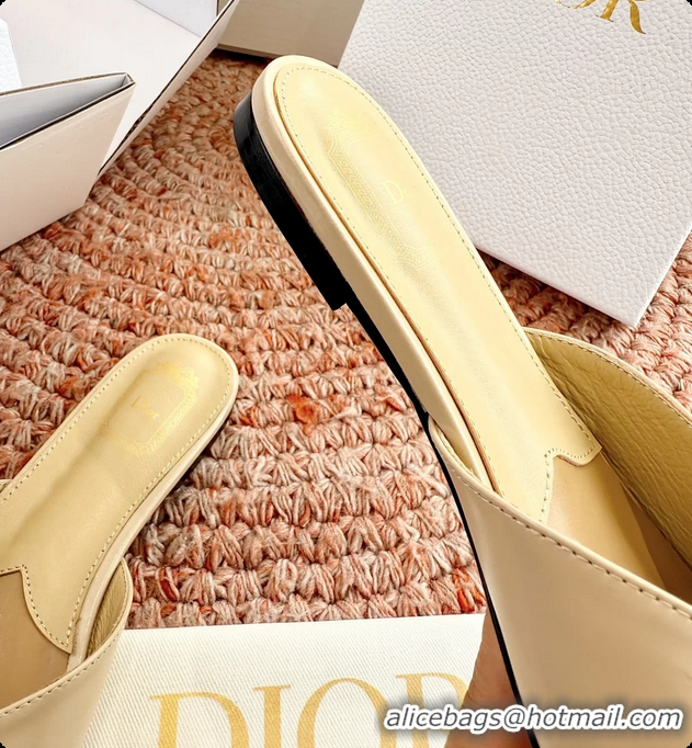 Purchase Dior Bow Flat Mule Slides Sandals Light Beige Calfskin Leather 6062704