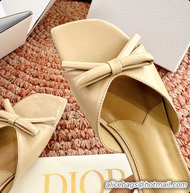 Purchase Dior Bow Flat Mule Slides Sandals Light Beige Calfskin Leather 6062704