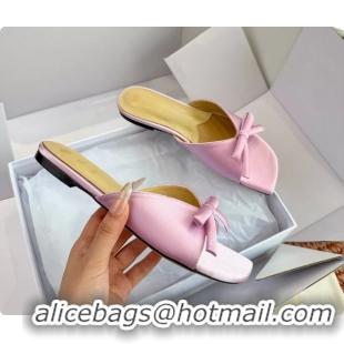 Good Quality Dior Bow Flat Mule Slides Sandals Fuchsia Satin 6062704