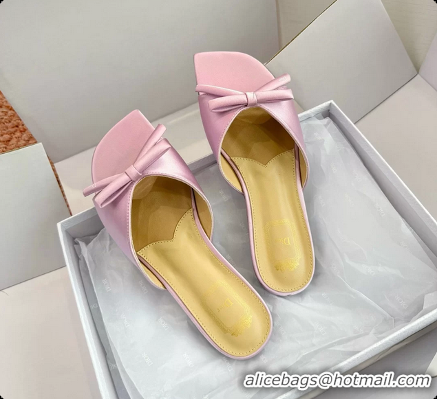 Good Quality Dior Bow Flat Mule Slides Sandals Fuchsia Satin 6062704