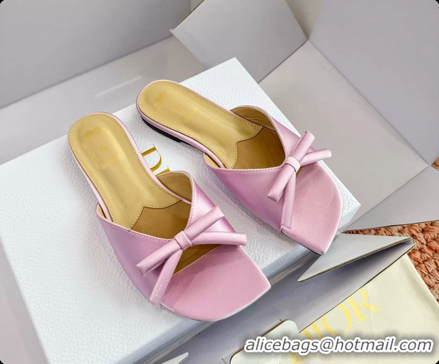 Good Quality Dior Bow Flat Mule Slides Sandals Fuchsia Satin 6062704