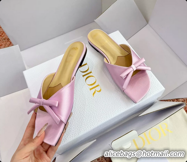 Good Quality Dior Bow Flat Mule Slides Sandals Fuchsia Satin 6062704