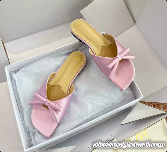 Good Quality Dior Bow Flat Mule Slides Sandals Fuchsia Satin 6062704