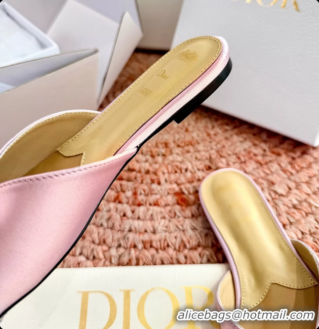 Good Quality Dior Bow Flat Mule Slides Sandals Fuchsia Satin 6062704