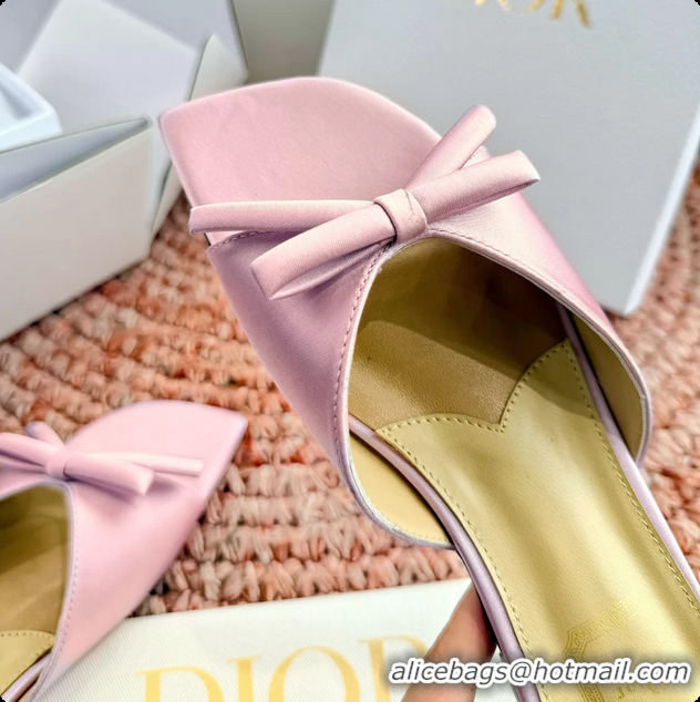 Good Quality Dior Bow Flat Mule Slides Sandals Fuchsia Satin 6062704