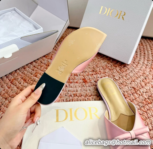 Good Quality Dior Bow Flat Mule Slides Sandals Fuchsia Satin 6062704