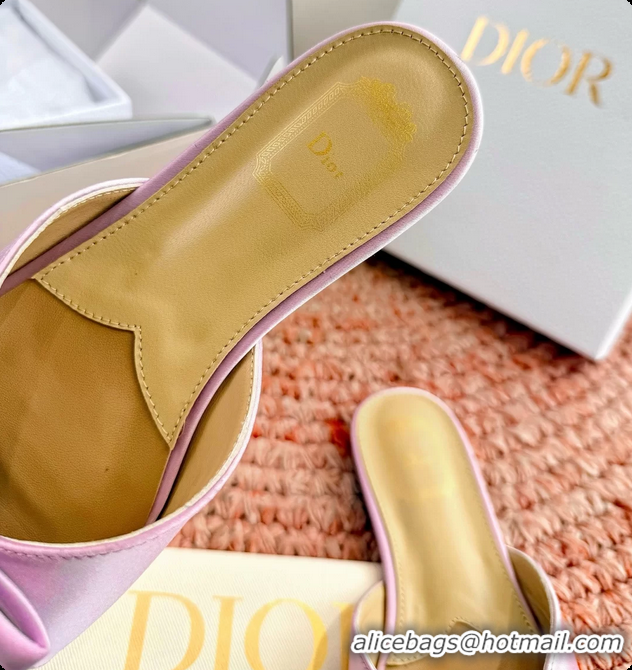 Good Quality Dior Bow Flat Mule Slides Sandals Fuchsia Satin 6062704