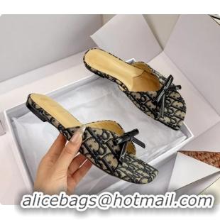 Best Price Dior Bow Flat Mule Slides Sandals Blue Dior Oblique Jacquard 6062704
