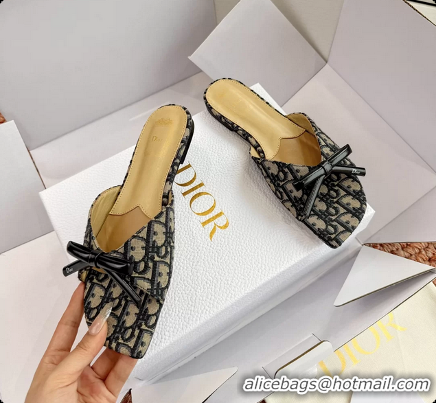 Best Price Dior Bow Flat Mule Slides Sandals Blue Dior Oblique Jacquard 6062704