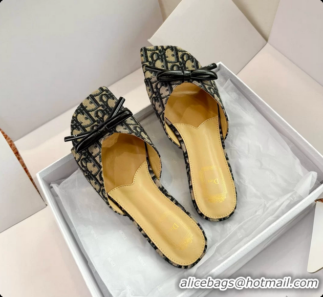 Best Price Dior Bow Flat Mule Slides Sandals Blue Dior Oblique Jacquard 6062704