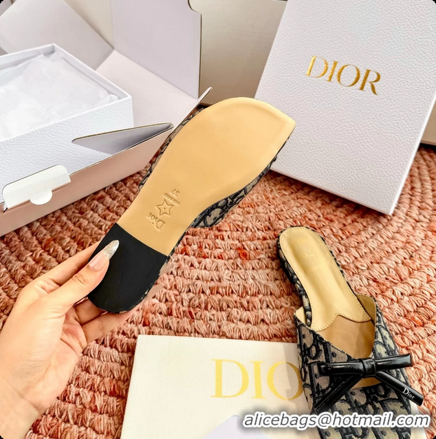Best Price Dior Bow Flat Mule Slides Sandals Blue Dior Oblique Jacquard 6062704