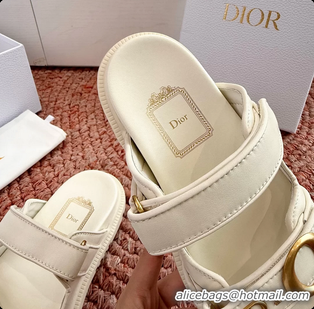 Luxurious Dior MyDior White Lambskin Leather Flat Sandals 6062801