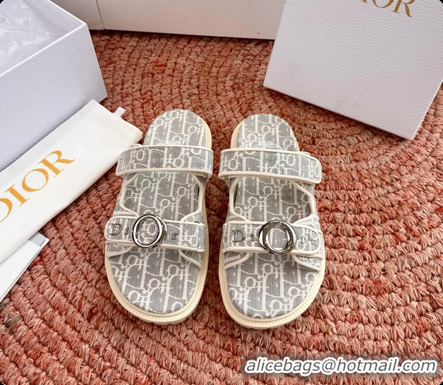 Grade Quality Dior MyDior Gray Dior Oblique Jacquard Flat Sandals 6062801