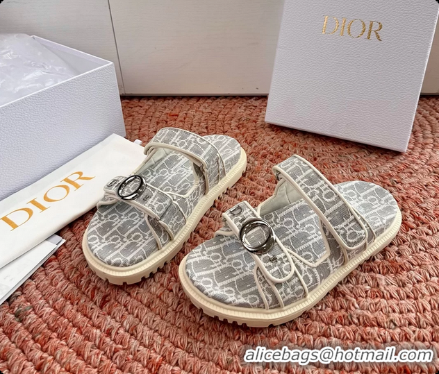 Grade Quality Dior MyDior Gray Dior Oblique Jacquard Flat Sandals 6062801