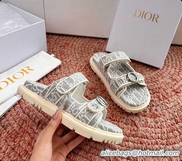 Grade Quality Dior MyDior Gray Dior Oblique Jacquard Flat Sandals 6062801