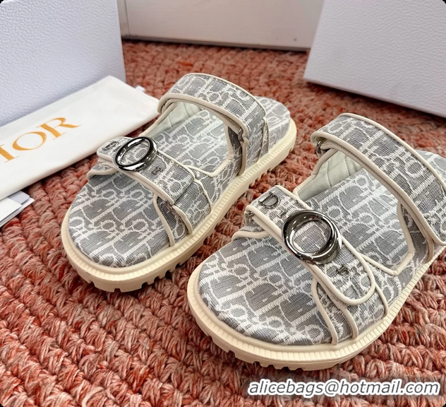 Grade Quality Dior MyDior Gray Dior Oblique Jacquard Flat Sandals 6062801