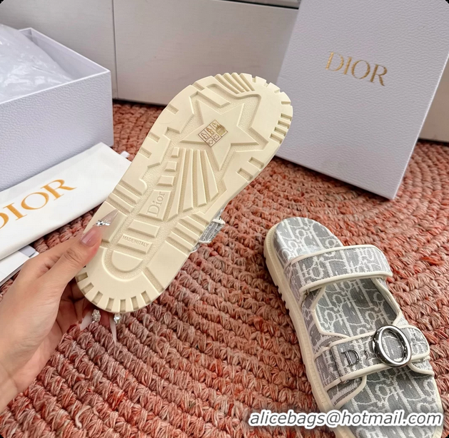 Grade Quality Dior MyDior Gray Dior Oblique Jacquard Flat Sandals 6062801